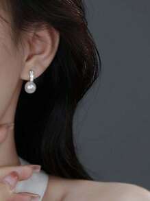 1 Pair Delicate French Style Rhinestone & Pearl Decorated Earrings, Elegant Luxury Small Brand Design Earrings