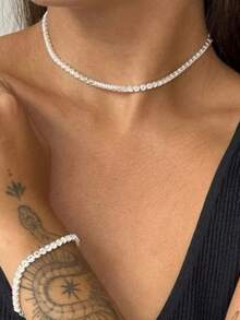 Choker Necklace And Bracelet Kit With Venetian Cord In 925 Silver Durability Of Up To 3 Months - Bạc - Xem 3