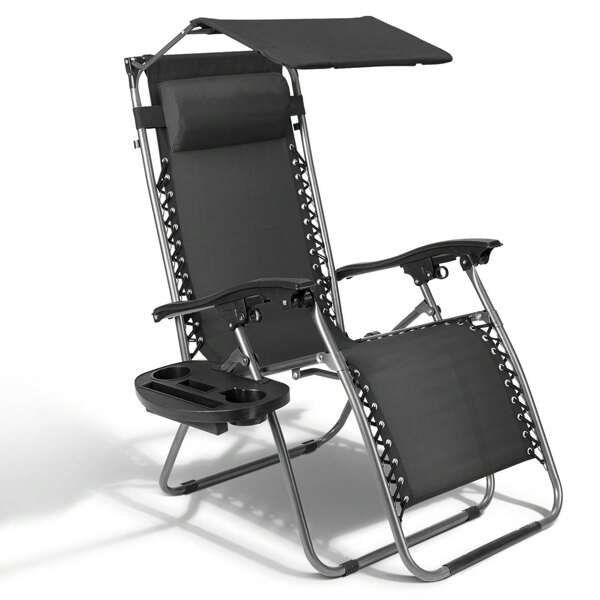 Heavy Duty Reclining Folding Zero Gravity Chair Outdoor Garden Beach With Canopy