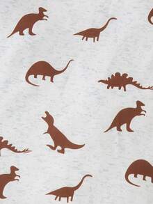 2pcs/Set Toddler Boys Dinosaur Allover Print Short Sleeve T-Shirt And Solid Shorts Set, Summer - Brown - View 4