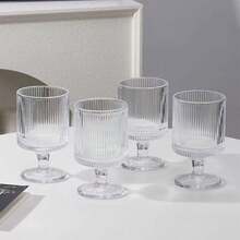 6件/4件/2件/1件玻璃条纹高脚杯，玻璃杯，咖啡杯，甜点/冰淇淋杯，大容量，耐热耐寒，适用于厨房、餐厅和咖啡厅 - 透明 - 查看 2