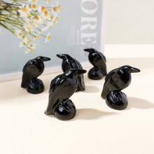 1PC Obsidian Crow Figurine Natural Gemstone Crystal Crafts Healing Energy Stone Halloween Home Decoration Holy Lucky Gift