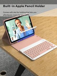 Funda con teclado compatible con iPad, teclado inalámbrico Bluetooth desmontable con batería de 150 mAh y soporte para lápiz compatible con iPad Air de 5ta generación 2022/Air de 4ta generación 2020/Air de 6ta generación 2024, de 9.7 pulgadas, 7/8/9na de 10.2", 10ma, color rosa