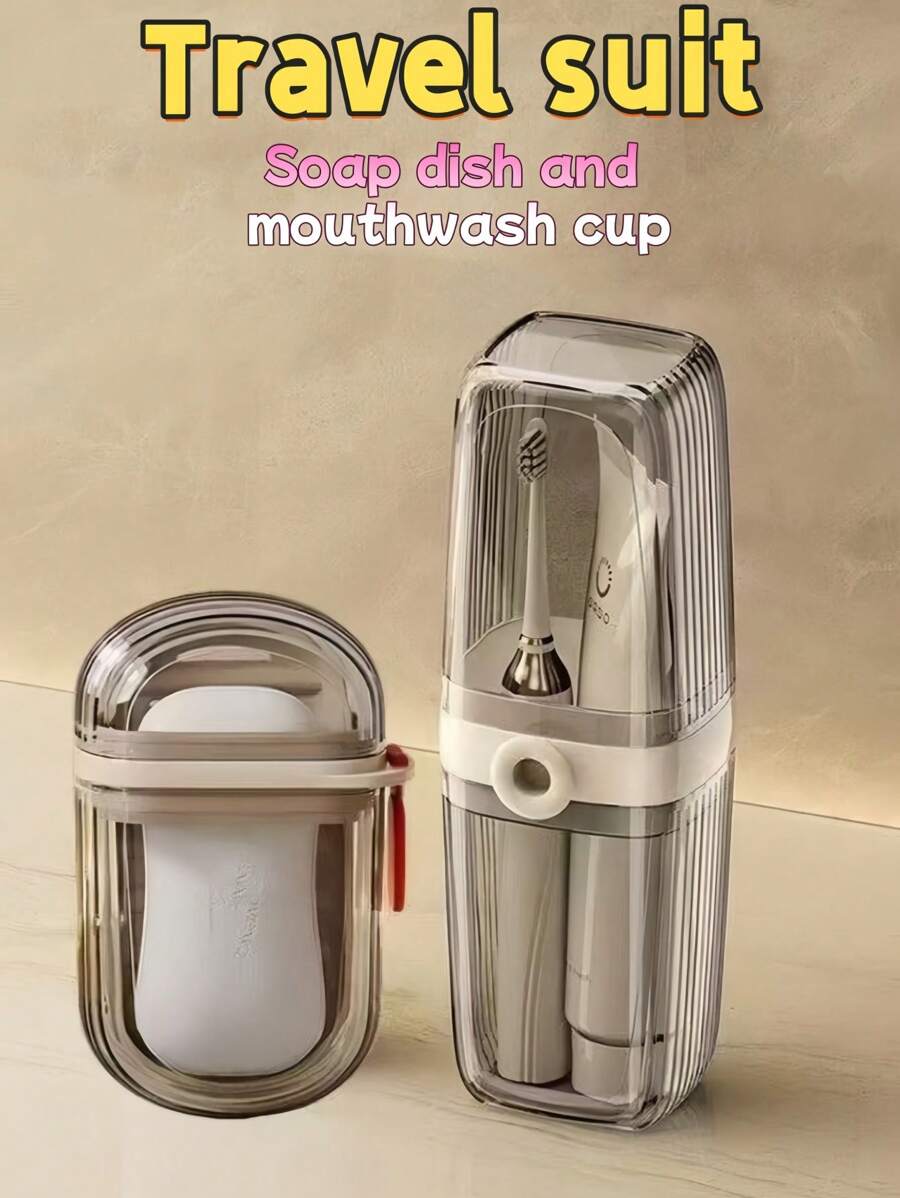 2pcs Soap Box With Rinse Cup, Travel Dental Cup Set, Toothbrush Cup Storage, Luxury Vanity Set, Portable Home Toothpaste Toothbrush Box, Lightweight Convenient Durable, Daily Home Outdoor Travel Essential Rinse Cup