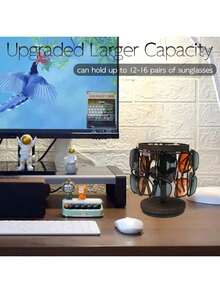 1pc Sunglasses Organizer 360° Rotating Eyeglass Holder Stand With Wood Tray And Base,Glasses Holder,Eye Glass Display Rack For Multiple Sunglass Storage For Table Dresser Desk Bedroom Nightstand