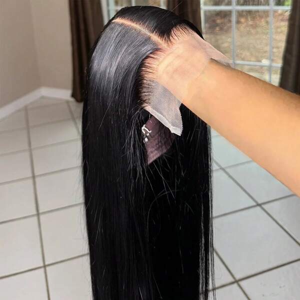 Straight Black Color Soft Synthetic 13X4 HD Lace Frontal Wig For Prepucked Bleach Knots Glueless Wig Daily Party