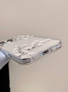 1 Stück transparentes glitzerndes weißes Blumendesign Handyhülle, volle Kameraabdeckung, stoßabsorbierend, geeignet für Frauen/Mädchen Handys, kompatibel mit Apple Handy