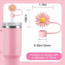 10mm 1/2/4pcs 向日葵硅胶吸管塞盖，大直径吸管防尘盖，适合 30 盎司和 40 盎司玻璃杯、杯子配件、节日礼物、厨房用品、圣诞礼物 - 彩色 - 查看 15