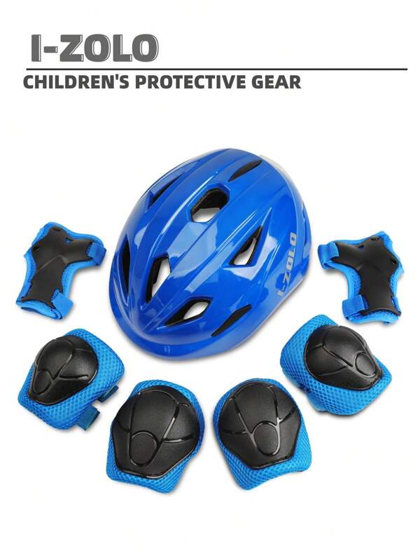 7-teiliges Kinder Schutzausrüstungs-Set (Helm mit Licht + Schoner), geeignet für Skateboard, Roller, Inlineskates, Fahrrad, Laufrad und verschiedene Outdoor-Sportarten