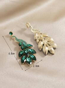 1 par de pendientes de poste con crystal brillante con diseño de pluma de pavo real, pendientes verdes de moda para mujeres, adecuados para fiestas, banquetes y uso diario