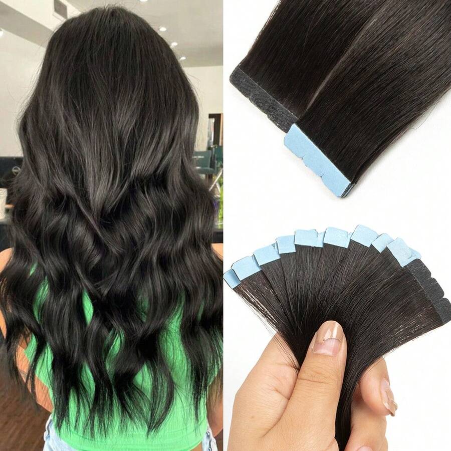 Mini Tape Ins Hair Extensions Real Natural Adhesive Straight Seamless Skin Weft Invisible Non-Remy Human Hair 12"-20" 10pcs/Pack