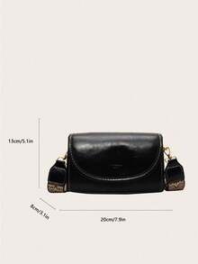 Vintage Chic Wide Strap Shoulder Square Bag - Stylish Solid Color Flap Crossbody Purse With Adjustable Strap For Women - Perfect For Daily Use And Travel - 黑色 - 查看 7