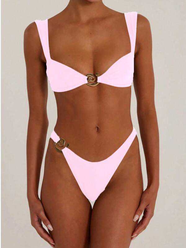 Beach Vacation Metal Decor Bikini Swimsuit Set