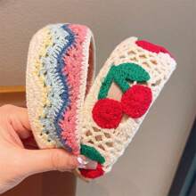 1pc Daisy & Cherry Knitted Wide-Brimmed Hair Hoop, Headband For Top Of Head Hair Styling, Adult Hair Accessory
