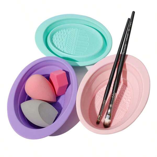 Portable Silicone Makeup Brush Cleaner - Collapsible Travel-Sized Wash Cup For Makeup Sponge, Sponges & Cosmetic Tools | Non-Slip Grip Design With Massage Texture | Compact Foldable Cleaning Basin For Sink, Dorm & On-The-Go (Fast-Drying & Space-Saving)
