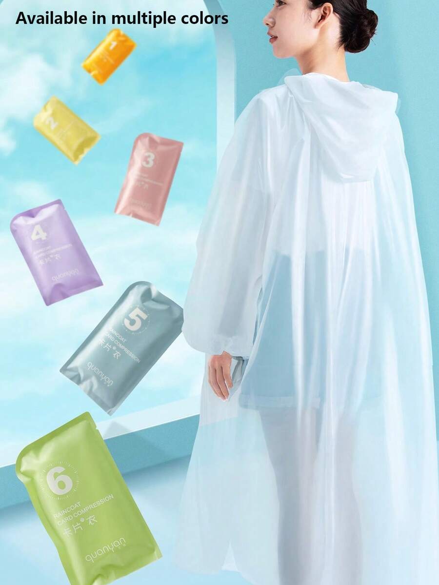 1pc Thick Disposable Rain Poncho For Adults, Windproof Waterproof EVA Hooded Full Body Raincoat, Outdoor Cycling, Portable Reusable Rain Jacket, EVA Lightweight Waterproof Rainwear For Men & Women, Suitable For School, Office, Home, Travel, Back To School - Multicolor - View 1