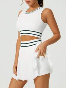 NcmRyu 1 Set Women Seamless Elastic Side Pocket Design Sports Outfit, Spring/Summer - White - View 6
