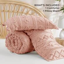 Luxurious Tufted Boho Comforter Set Queen Size - Premium Beige Bedding Ensemble With 3-Piece Shabby Chic Embroidery, Ideal Gifts For Women, Soft Jacquard Queen Comforter For All Seasons - 24 - 粉紅色 - 優雅 - 查看 5