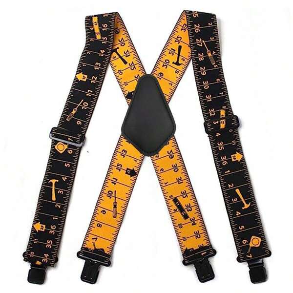 Men Tape Measure Suspenders Heavy Duty Tape Elastic Work Suspenders X-Back 2 Inch Wide Elastic Suspender Ruler Print