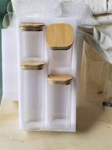 1/4 Piezas Tarros cuadrados de vidrio borosilicatado de alta calidad, contenedores de almacenamiento de alimentos transparentes con tapa hermética, apilables y reutilizables para granos, carnes, frutas y verduras, organización de cocina
