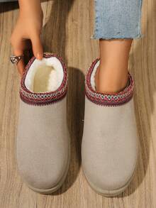 Nuevas zapatillas de invierno 2024 para mujer, importadas, de ante, con suela gruesa y cálida, cerradas y con forro de lana - Beis - Ver 7