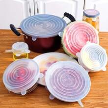 6pcs Reusable Elastic Silicone Bowl Covers, Dishwasher & Microwave Safe Food Storage Lids, Kitchen Organizer Accessories
