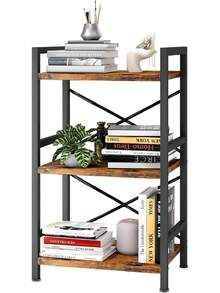 Bookshelf, 3 Tier Industrial 1Bookcase, Metal Small Bookcase, Rustic Etagere Book Shelf Storage Organizer For Living Room, Bedroom, And Home Office(Rustic Brown) Patent Pending D 29873033    8 - 灰色 - 查看 7