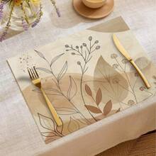 1pc/4pcs/6pcs Everyday Decor Placemats, Floral Leaf Linen Placemats, Stain Resistant Placemats, Suitable For Home, Dining Room And Restaurant, Tabletop Decoration, Home Goods