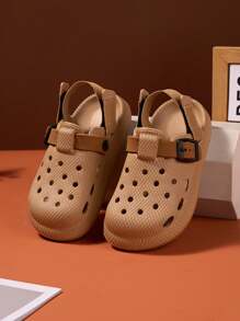 1 Pair Khaki Kids Anti-Slip Sandals, EVA Strap Design For Indoor, Beach, Outdoor Wear, Suitable For Summer