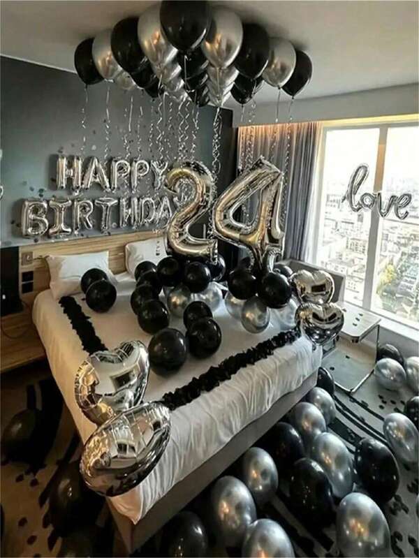 580pcs Black & Silver Balloon Garland Birthday Set, 40" Oversized Foil Number Balloons, Black Rose Petals, Suitable For Men & Women 16th, 18th, 20th, 21st, 25th, 30th, 35th, 45th Birthday Party Decorations Mother's Day Graduation
