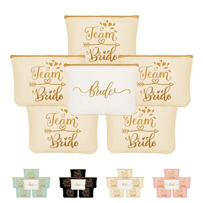 6 pezzi Set regalo per damigelle d'onore, include 1 borsa per la sposa e 5 borsette per il trucco per le damigelle, per matrimonio e addio al nubilato