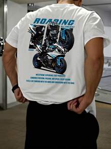 Men's New Summer Sports And Leisure T-Shirt, Featuring A Rapid Roaring Motorcycle Pattern Print, Lightweight And Comfortable T-Shirt, Suitable For Outdoor Racing T-Shirt