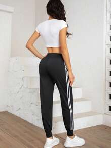 Women's High Elasticity Ice Silk Nylon Sports Pants - Solid Color, Suitable For All Seasons, Knit Fabric, Regular Style, Elastic Waistband With Drawstring, Suitable For Running And Casual Wear