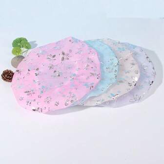 1pc Double-Layer Shower Cap, Waterproof Mesh Butterfly Flower Shower Cap, Adult Hot Silver Mesh Double-Layer Shower Cap