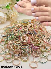 10 peças/conjunto de anéis elásticos de cristal coloridos para mulheres, uso diário versátil - cor aleatória