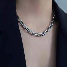 1pc Fashionable & Minimalist Thick Chain Necklace For Men, Industrial & Vintage Style Thick Cuban Link Necklace, Unisex Titanium Steel Choker Necklace, Length 50cm, Width 0.9cm