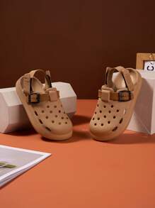 1 Pair Khaki Kids Anti-Slip Sandals, EVA Strap Design For Indoor, Beach, Outdoor Wear, Suitable For Summer