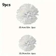 9 piezas Bolas de flores de papel blanco, adecuadas para decoración de fiesta de cumpleaños, boda, suministros para bodas