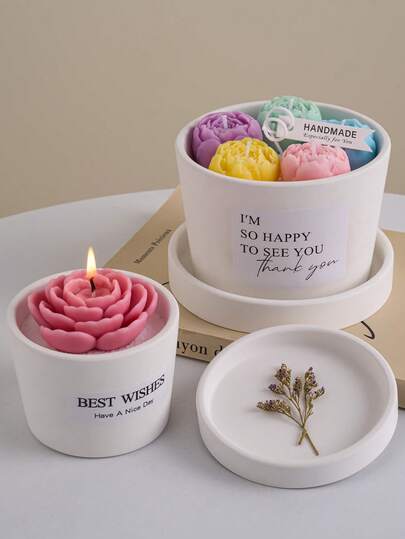 带盖硅胶蜡烛杯模具、家居装饰花盆模具、房间装饰、婚礼装饰、餐桌装饰、手工香薰蜡烛杯模具、DIY 花盆环氧树脂石膏储物罐模具、女士礼物、礼品盒