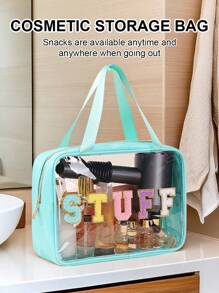 Geantă cosmetică "STUFF" cu litere minimalistă în mai multe culori, geantă de depozitare rezistentă la apă de mare capacitate, geantă pentru depozitare cosmetice cu fermoar, geantă transparentă pentru articole de toaletă, geantă portabilă pentru gustări, geantă de depozitare pentru cadouri de Crăciun, geantă neagră pentru articole de toaletă pentru călătorie.