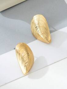 1 Pair Beach Vacation Style Summer Casual Joyful Golden Seashell Women Stud Earrings, Suitable For Beach Outfit