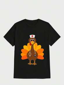 Para hombre,Camiseta de pavo enfermero - Pavo con estilo médico,Camiseta casual de cuello redondo y manga corta con estampado,adecuada para uso diario en primavera y verano,unisex - Negro - Ver 1