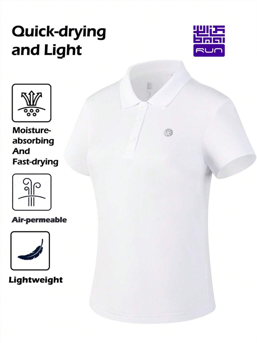 BMAI 一件式女式运动短袖 Polo 衫：夏季翻领健身上衣，适合通勤和商务休闲穿着。 - 白色 - 查看 1