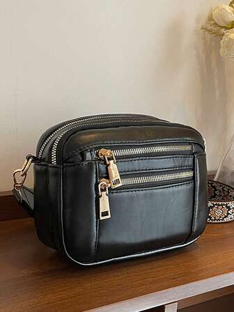 Dammode, enfärgad, enkel fyrkantig väska, justerbar axelrem, multifunktionell axelväska med dragkedja i europeiska och amerikanska färgscheman, vattentät och stöldskyddad, design med flera fickor och flera lager, 4 kortfack, bärbar och praktisk, lämplig för utflykter, dejter, shopping och andra tillfällen.