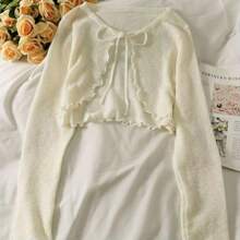 1pc Summer Women Sunscreen Cardigan Ruffle Design Sunscreen Clothing Slim Korean Style Long Sleeve Short Coat