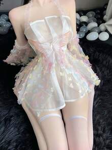 Lingerie Set: Gradation White Sheer Fairy Princess Dress With Butterfly Details - White - View 4