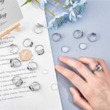 10/20 piezas de base de anillo ajustable de acero inoxidable apta para cabujones de cristal de 10/12/14/16/18/20/25 mm para hacer manualidades y joyería DIY