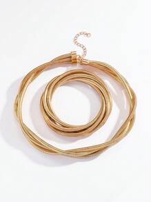 2 Peças Conjunto de Joias com Colar e Pulseira de Corrente Multicamadas, Cor Dourado Minimalista