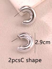 2-6-18pcs/Set Fashionable Silver Geometric Twist C-Shape Teardrop Hoop Earrings Set, Versatile Stoned-Free Earrings For Daily Wear And Gift