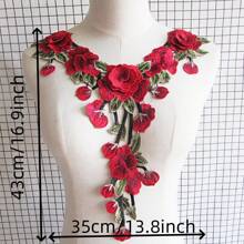 [16.9" Embroidered Applique Patch] 1pc Elegant Red 3D Floral Lace Trim, 16.9" X 13.8" Embroidered Applique Patch For DIY Sewing And Crafting - Polyester Organza Fabric, Perfect For Clothing Decoration & Accessories